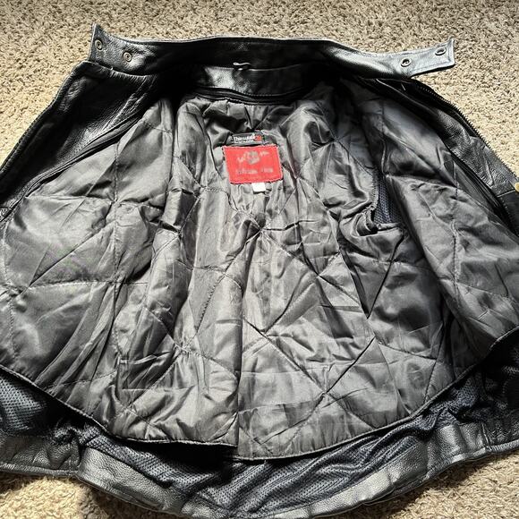 First Jafrum Leather Motorcycle Jacket Mens M Black Heavyweight Lined Vented - Picture 2 of 12